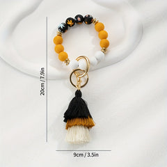 Vintage Silicone Beads Bracelet Key Ring For Girls Child Tassel Keychain Pendant