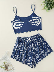  Skeleton Print Gothic Tank Top & Shorts Pajama Set