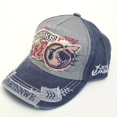 Vintage Washed Embroidery Shark Letter Baseball Cap Men's Sun Visor