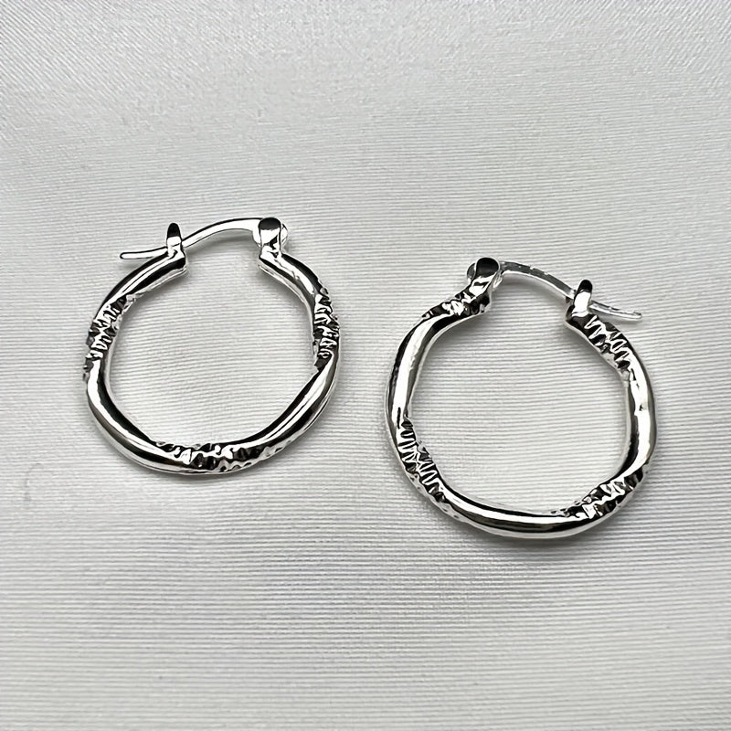 925 Silver Hoop Earrings Diamond Cut for Women
