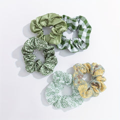 5pcs Plaid&Floral Print Scrunchie Hair Tie Green Hair Accessories