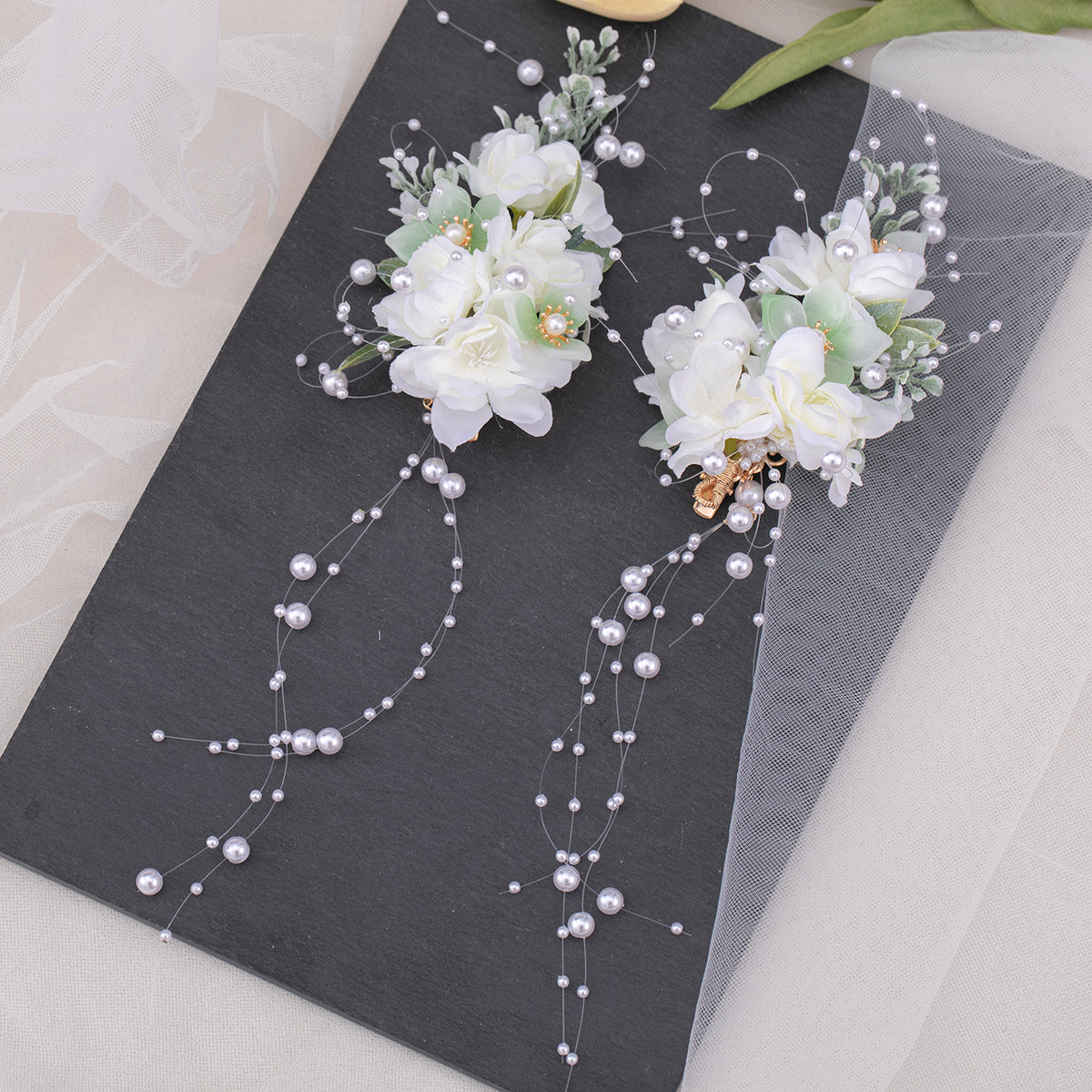 2pcs Flower & Tassel Hair Clip Faux Pearl Barrette Headwear