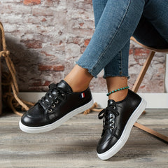 Women's Solid Sneakers Lace Up Outdoor Shoes Lightweight Faux Leather