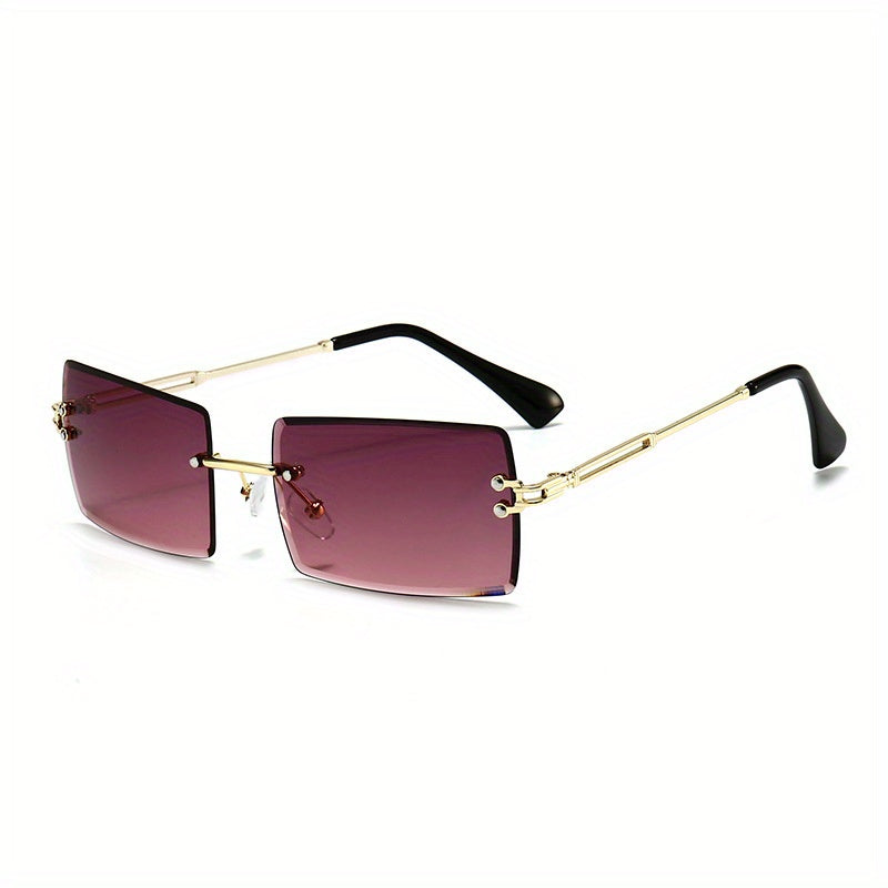 Rectangle Rimless Polarized Sunglasses Gradient Lens UV400