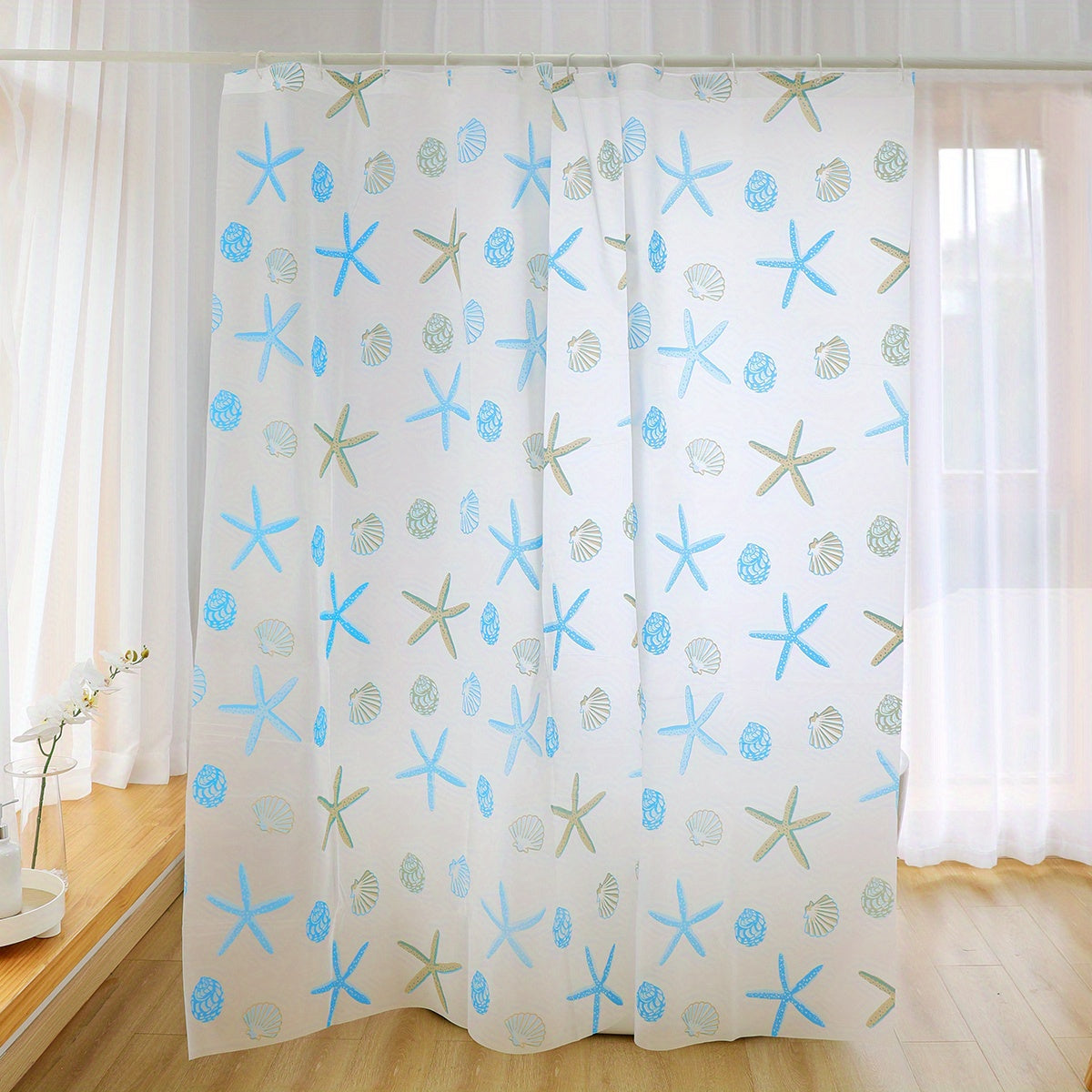 Starfish Shell Pattern Shower Curtain 70x86in
