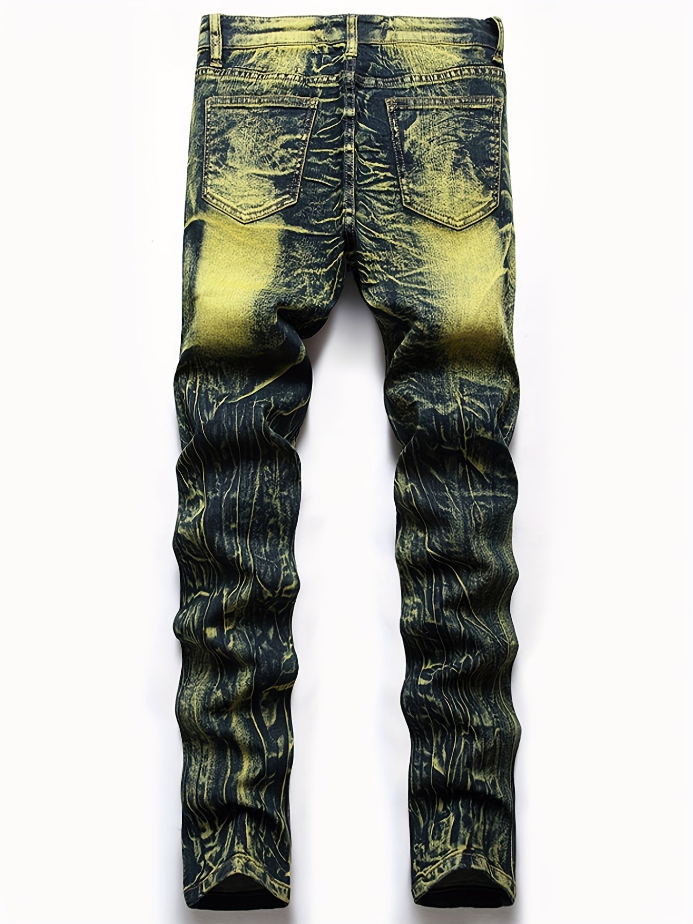 Vintage Tie Dye Slim Fit Ripped Jeans Men's Street Style Denim Pant