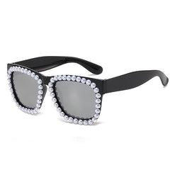 Y2K Faux Pearl Square Sunglasses Retro Anti Glare UV400