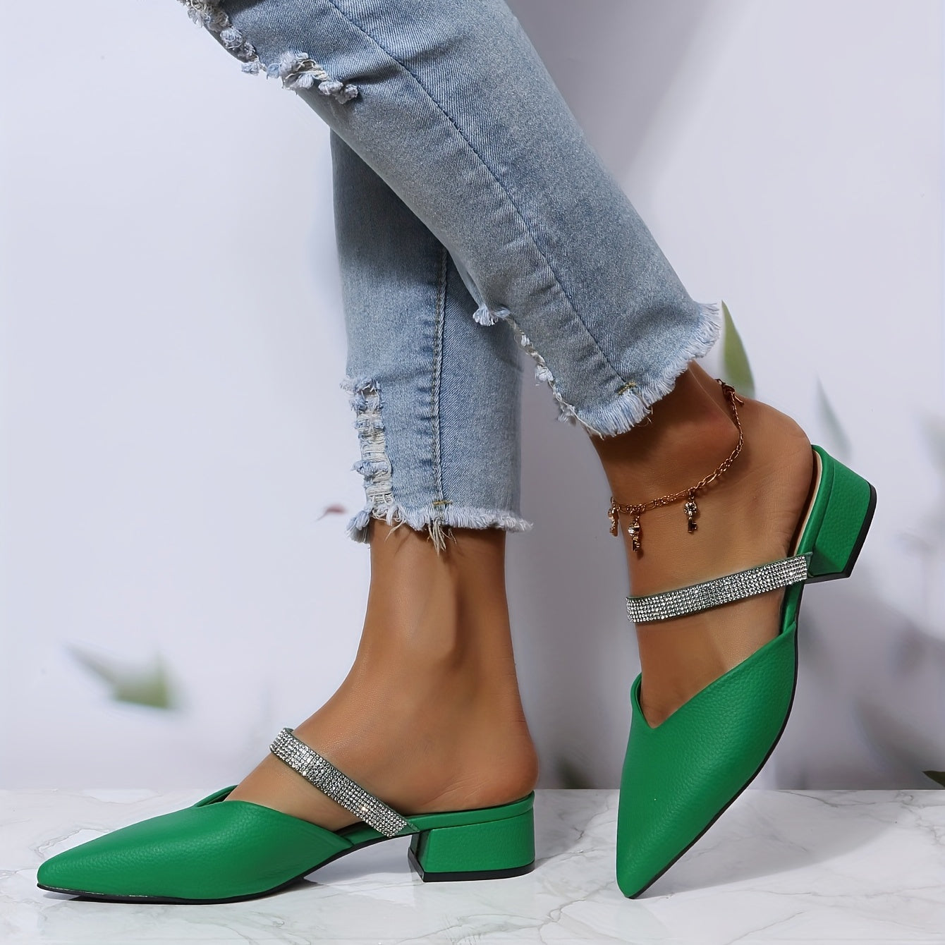 Women's Chunky Low Heels Slip On Mules