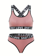 Letter Print Bra & Panties Lingerie Set