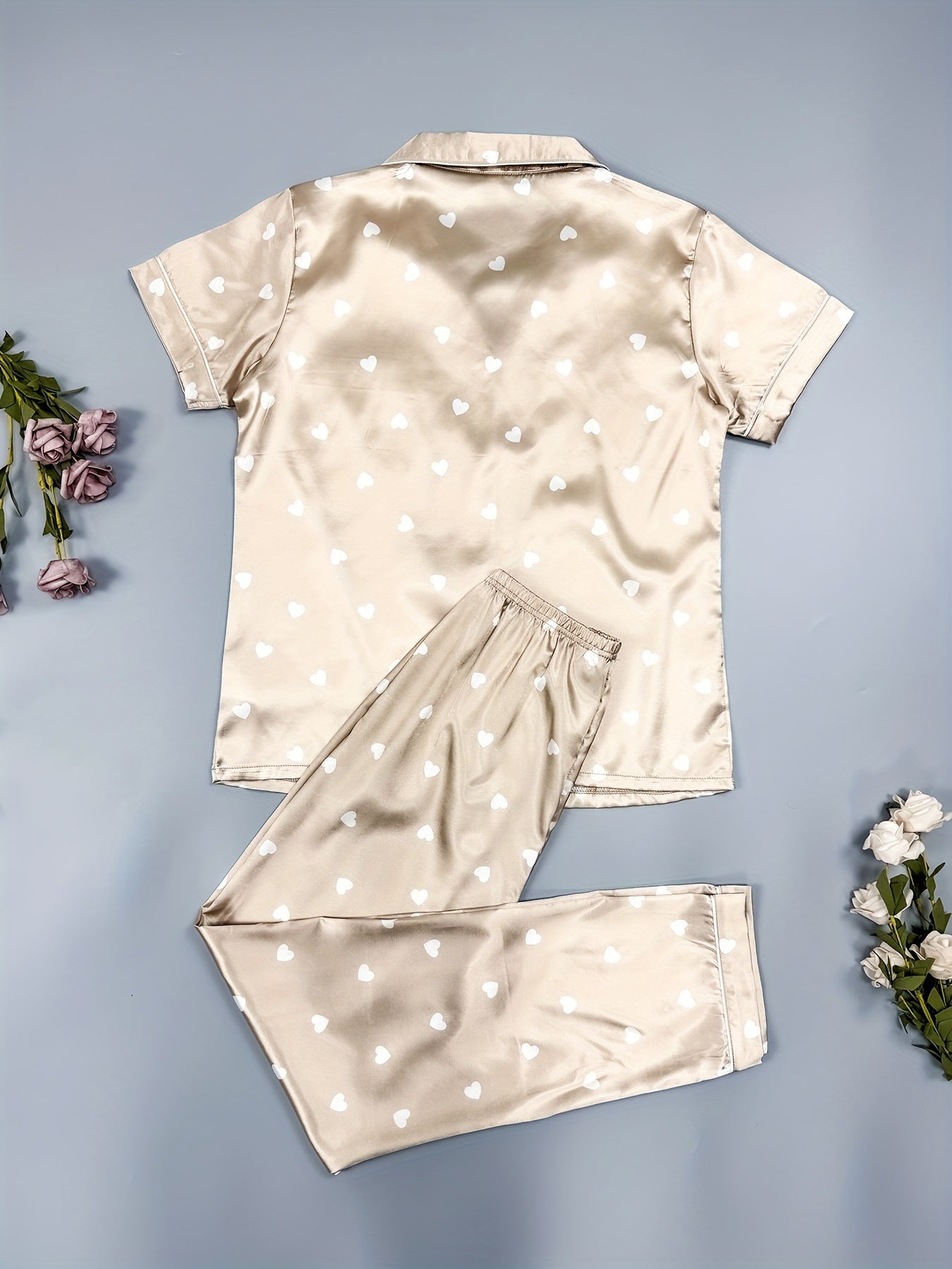 Heart Print Pajama Set Short Sleeve Women's Sleepwear