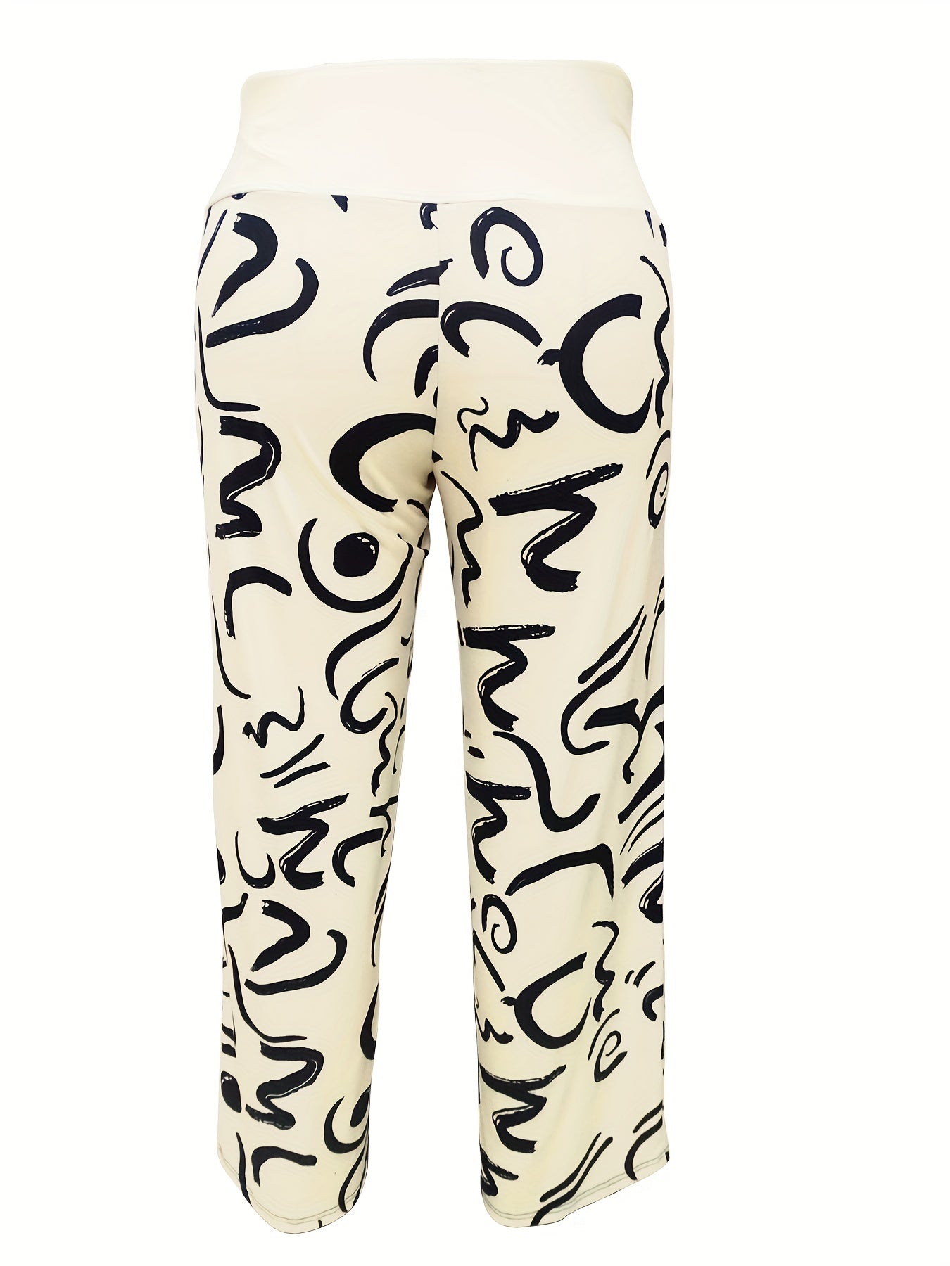  Graffiti Print Drawstring Waist Straight Leg Pants