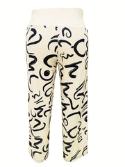  Graffiti Print Drawstring Waist Straight Leg Pants