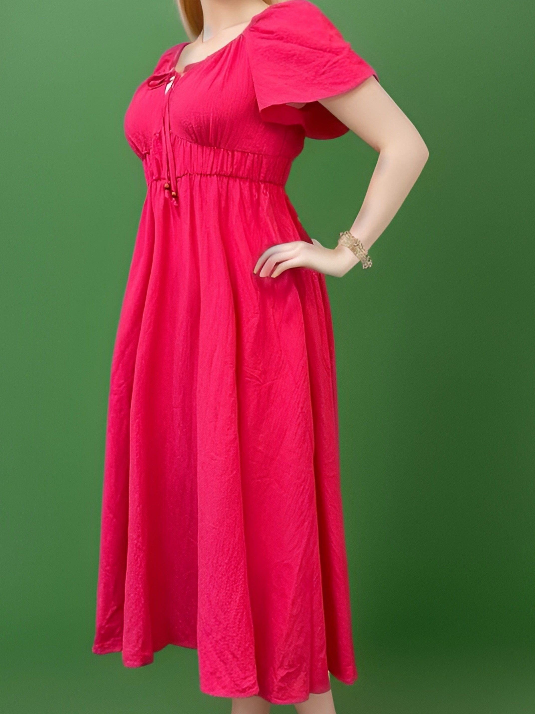  Solid Short Sleeve Maxi Dress