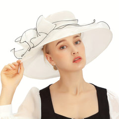 Women's Wide Brim Fedora Cap Mesh Sun Hat Leaf Flower Bridal Wedding Hat