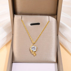 Women's Feather Pendant Necklace Birthday Gift Wedding Jewelry