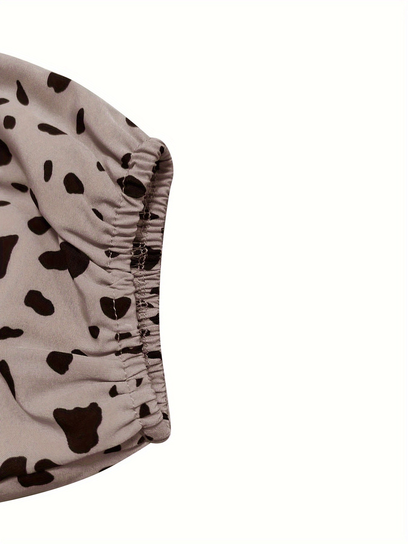  Dalmatian Print Lantern Sleeve Blouse