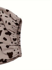  Dalmatian Print Lantern Sleeve Blouse