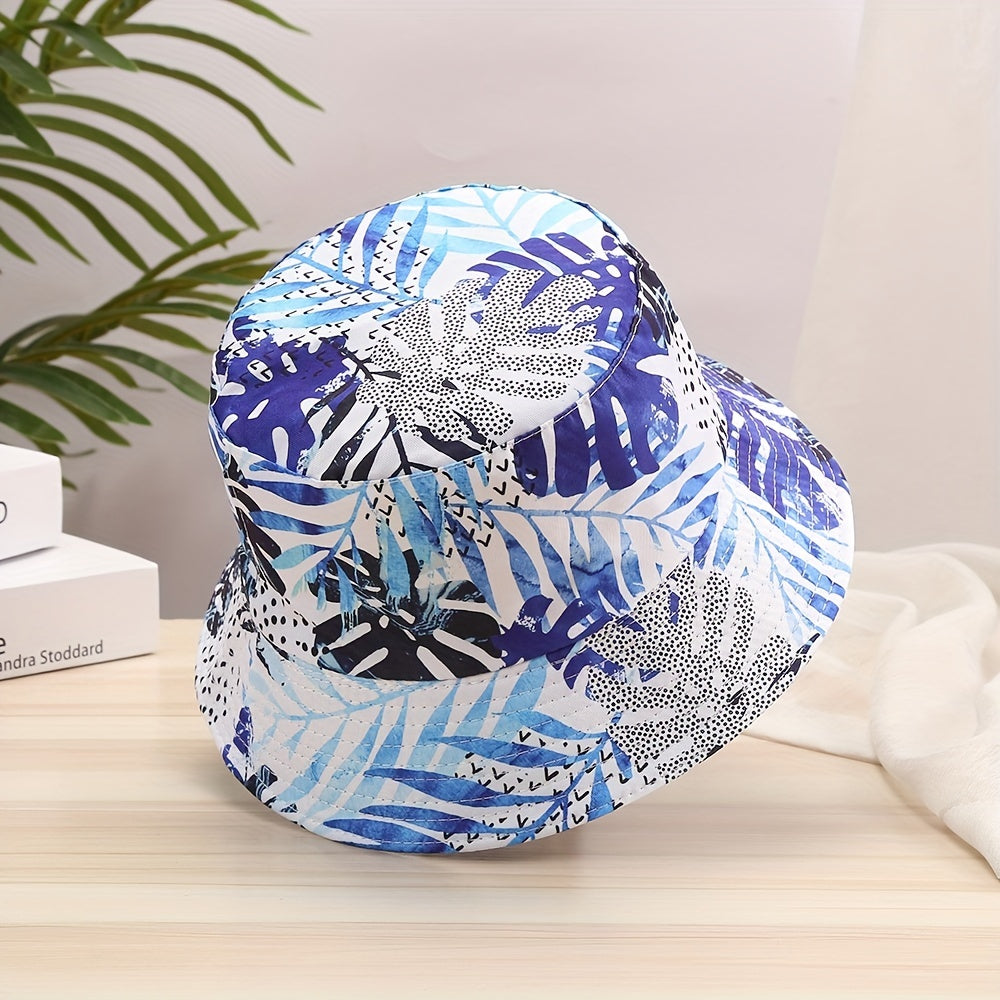 Leaf Print Men's Fisherman Hat Summer Outdoor Sun Protection Wide Brim Hat