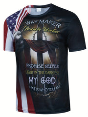 Men's American Flag Print T-Shirt for Sports & Workouts