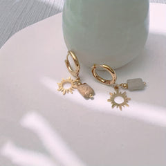 Irregular Stone Pendant Earrings Stainless Steel 18K Plated