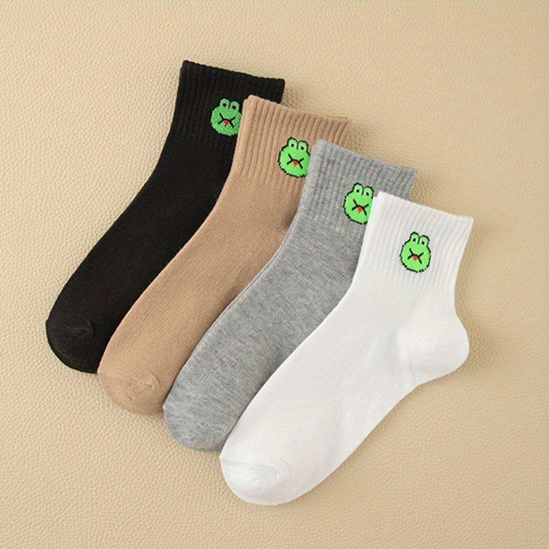 8 Pairs Frog Print & Funny Mid Tube Socks Women's Stockings