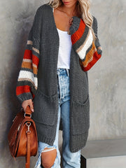 Stripe Print Lantern Sleeve Cardigan