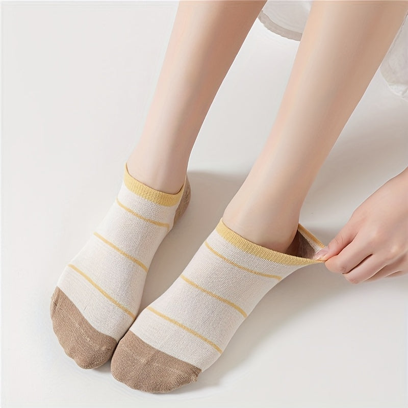 6 Pairs Soft Striped Crew Ankle Socks Women's Stockings