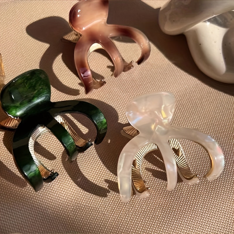 Acetate Hair Claw Curved Alloy Hair Clip Pearlescent Faux Pearl Shark Claw