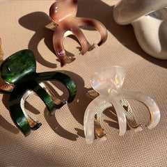 Acetate Hair Claw Curved Alloy Hair Clip Pearlescent Faux Pearl Shark Claw