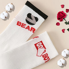 2 Pairs Letter Print Socks Soft & Breathable Mid Tube Stockings