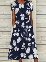 Floral Print Short Sleeve Midi Dress Plus Size