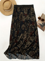  Rose Print Pleated Skirt