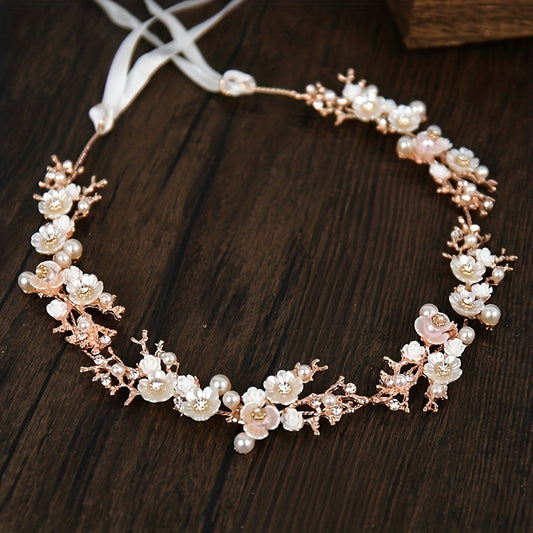Girls Flower Pearl Headband Tiara Headdress Wedding Hair Accessories Gift