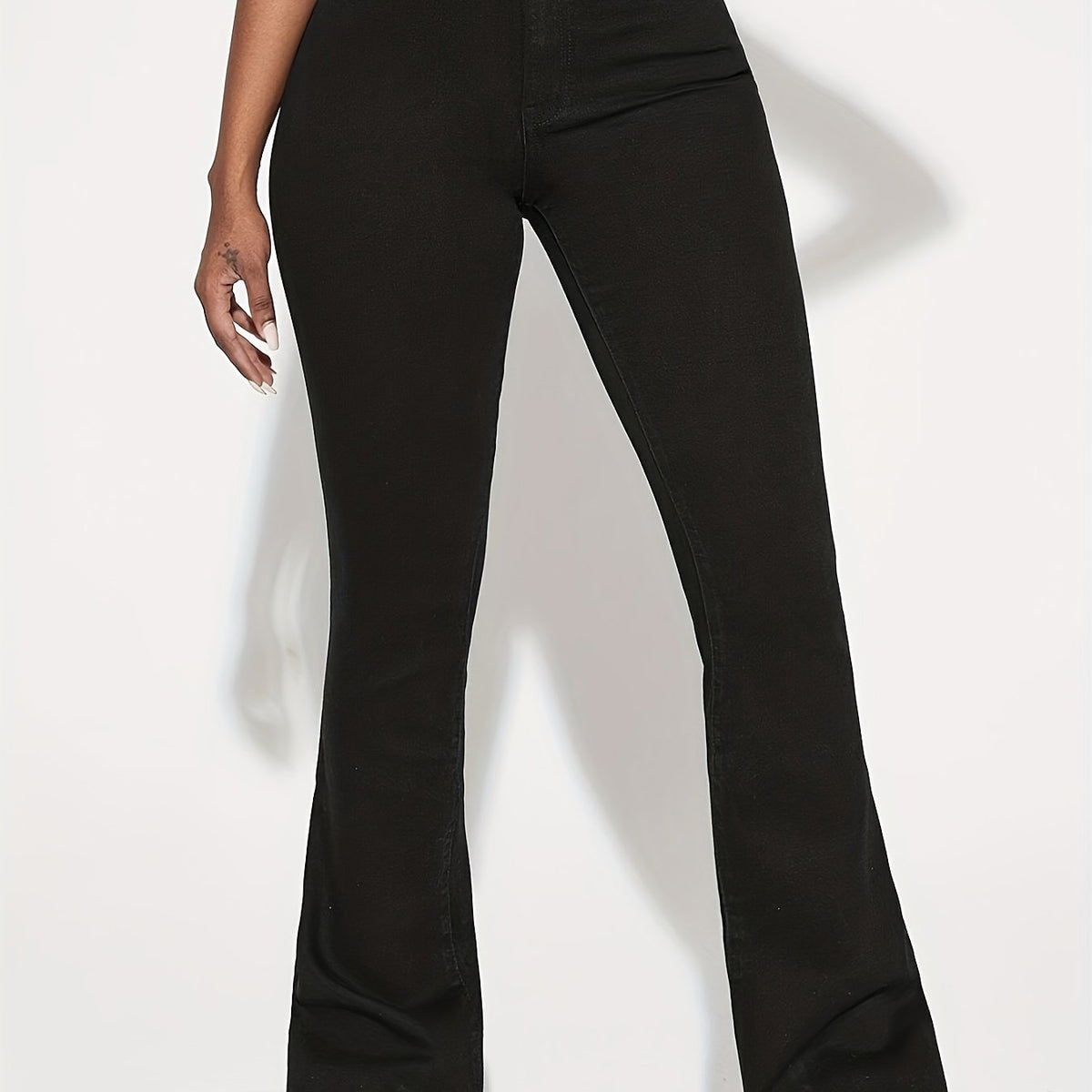 High Waist Flared Jeans High Rise Bell Bottom Slash Pockets