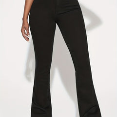 High Waist Flared Jeans High Rise Bell Bottom Slash Pockets