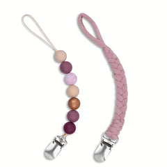 2pcs Pacifier Clips For Baby Soft Braided Holder BPA Silicone Beads Gift