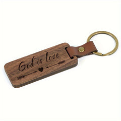Walnut Wooden Keychain with Leather Buckle Keyring
