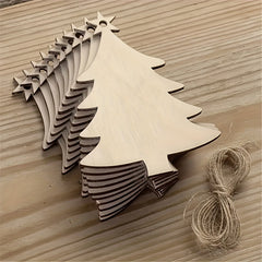 10pcs Wooden Christmas Tree Pendant DIY Wood Crafts Snowman Decorations
