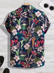 Tropical Flower Pattern Men's Hawaiian Shirt for Summer Vacation