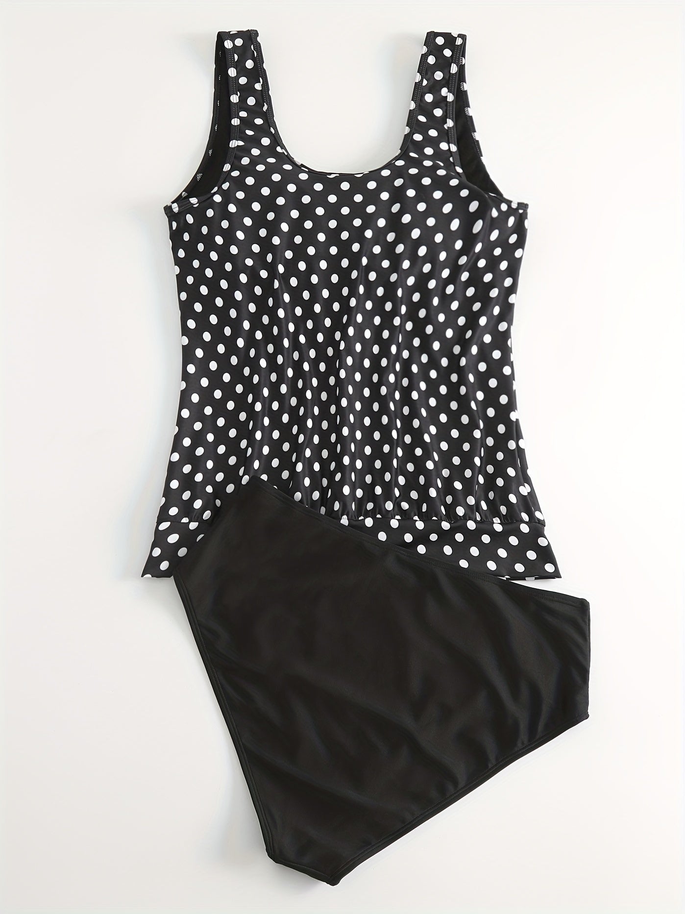  Vacay Tankini Set Women's Plus Dot Print Round Neck High Stretch Tank
