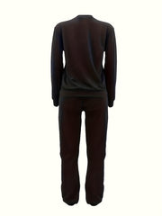  Butterfly & Art Letter Print Fleece Sweatshirt & Jogger Sweatpants Set