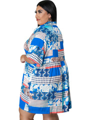  Geometric Print Shirt Dress Women's Boho Midi Dress