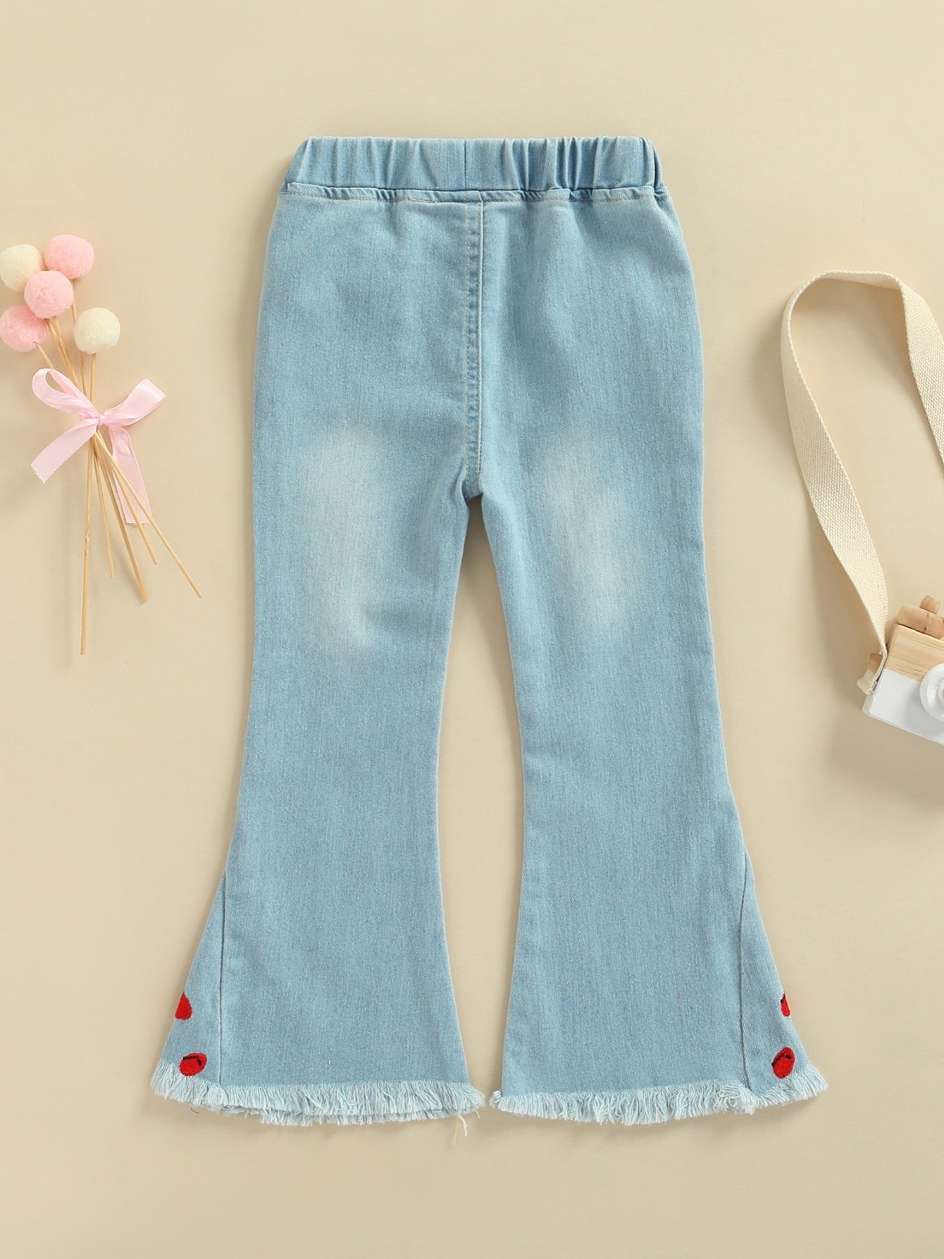 Girls Cherry Embroidered Denim Flare Jeans