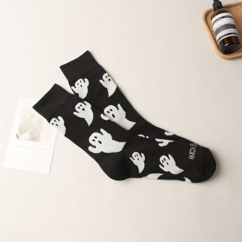 Cartoon Ghost Print Socks Funny Halloween Mid Tube Women's Stockings