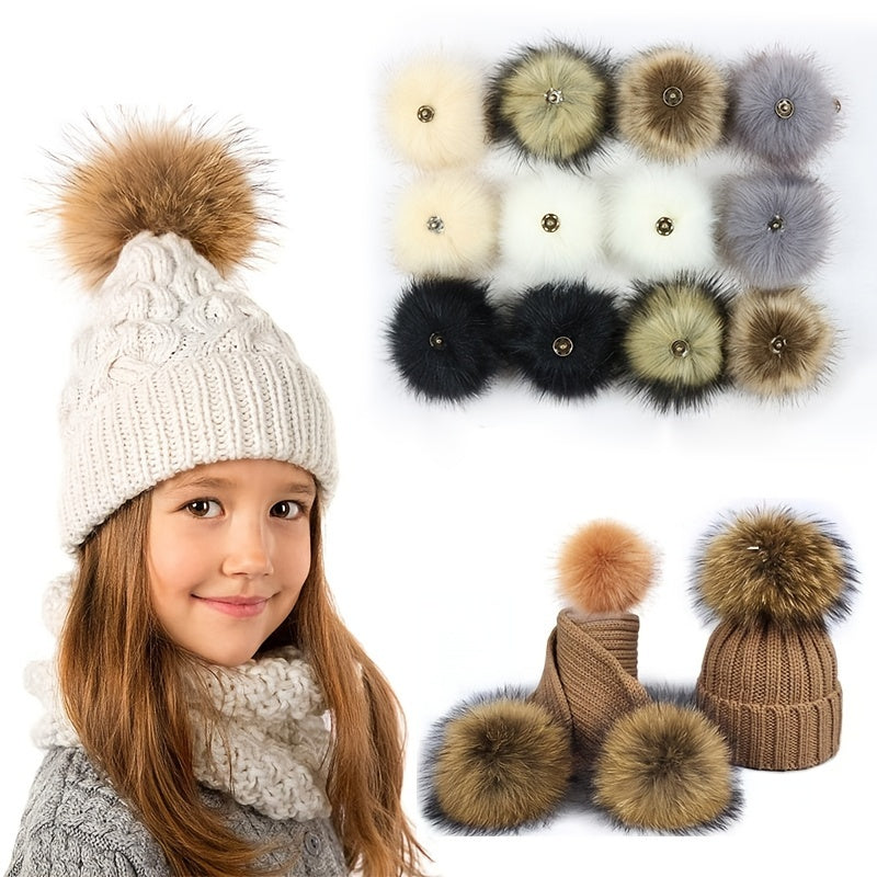2pcs DIY Faux Fur Pom Pom with Press Button - Removable Fluffy Pompom