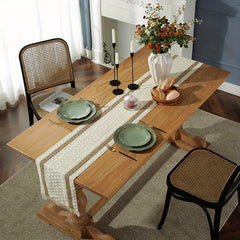 Bohemian Linen Thread Woven Crochet Table Runner with Tassels