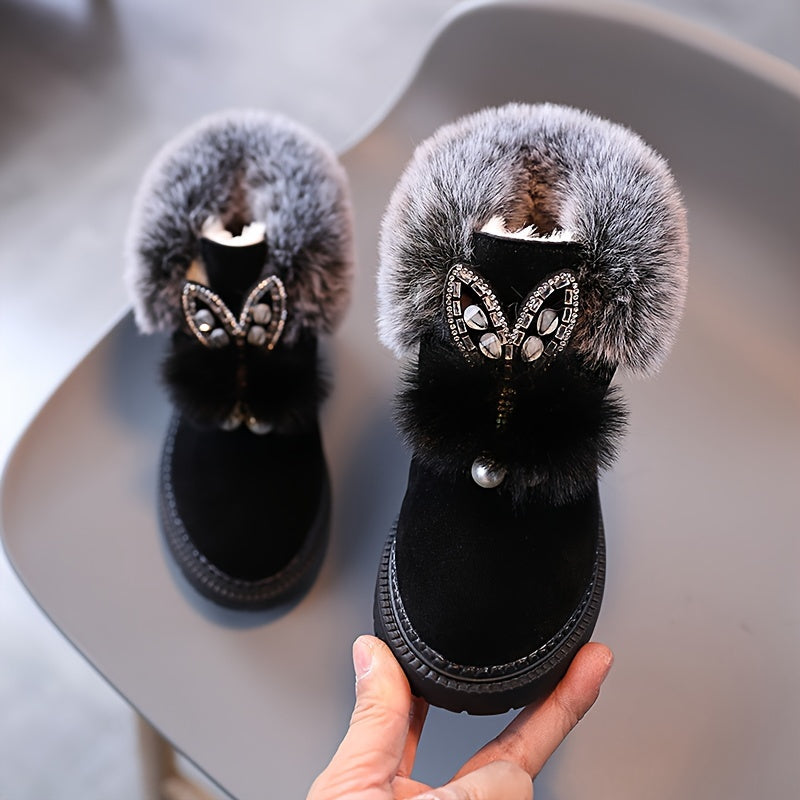 Rabbit Ears Snow Boots for Baby Girls Soft Warm Plus Fleece Boots
