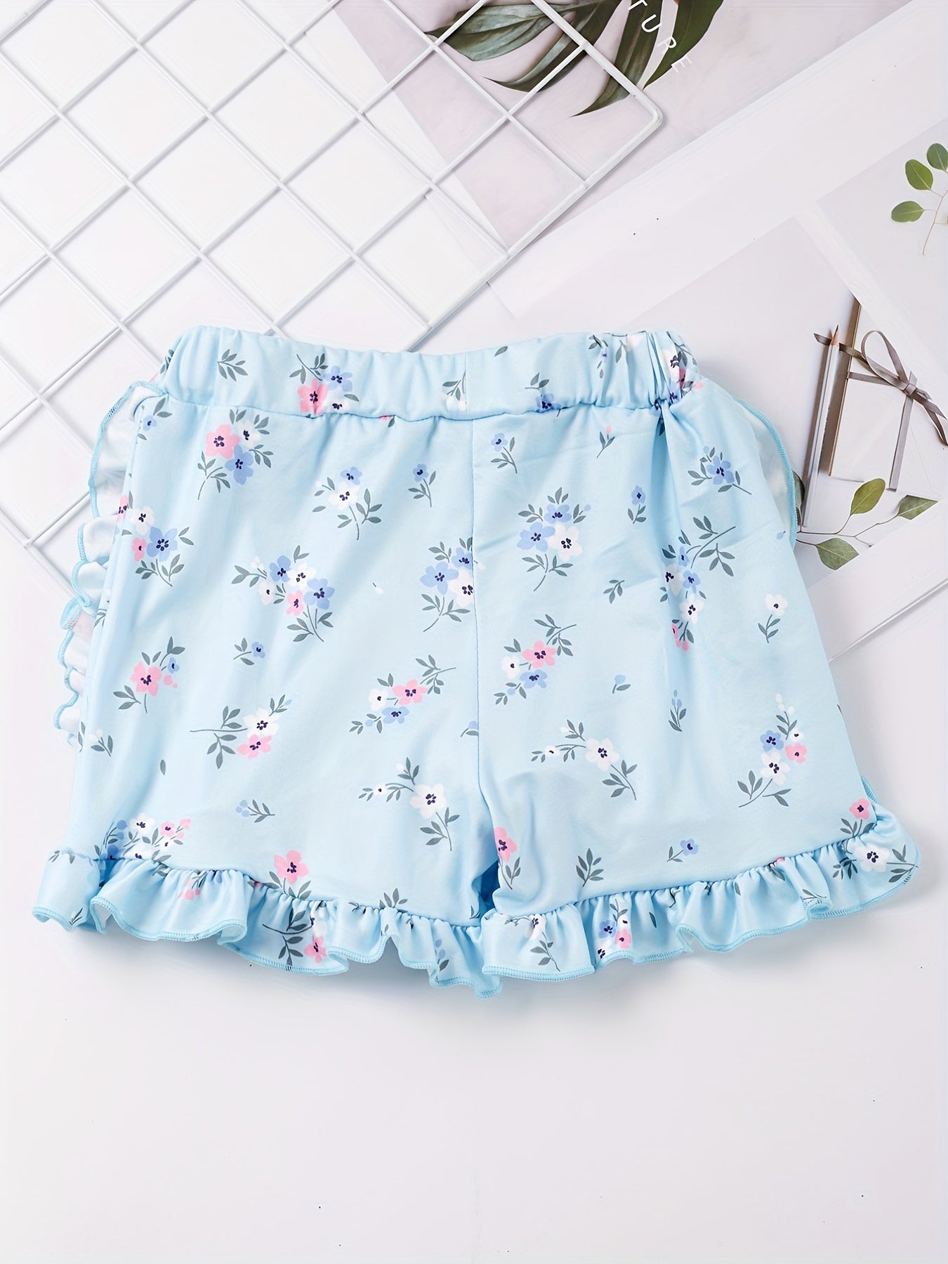Girls Flower Ruffle Trim Shorts - Kids Summer Clothing