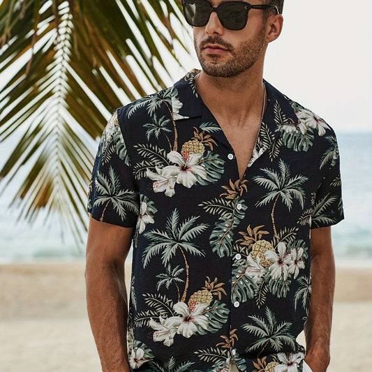 Men's Floral Print Short Sleeve Hawaiian Shirt for Beach Holiday