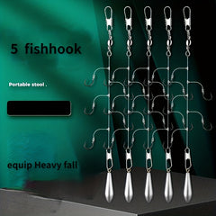 5 Fishhooks Set T Shaped Skewer Fishing Accessories Sizes 3-10 with String